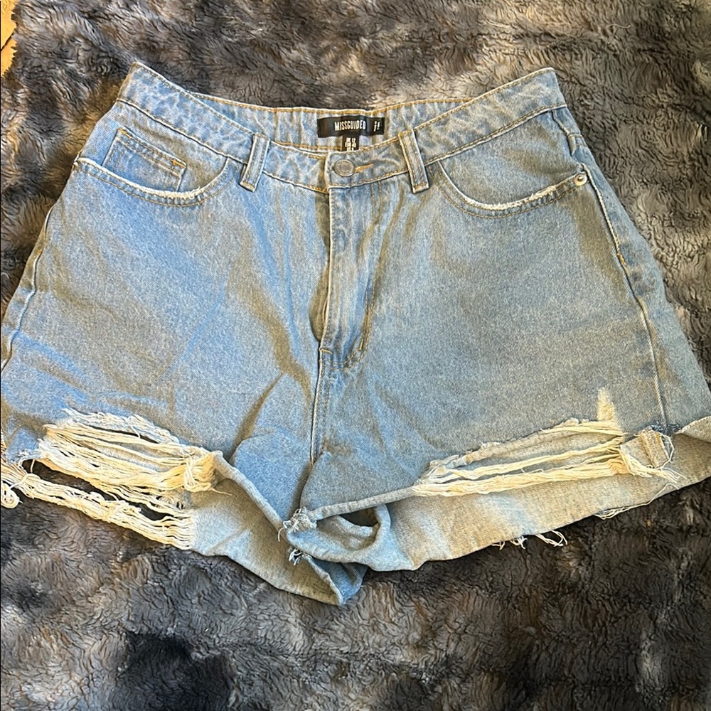 Missguided Blue Jean Shorts Distressed